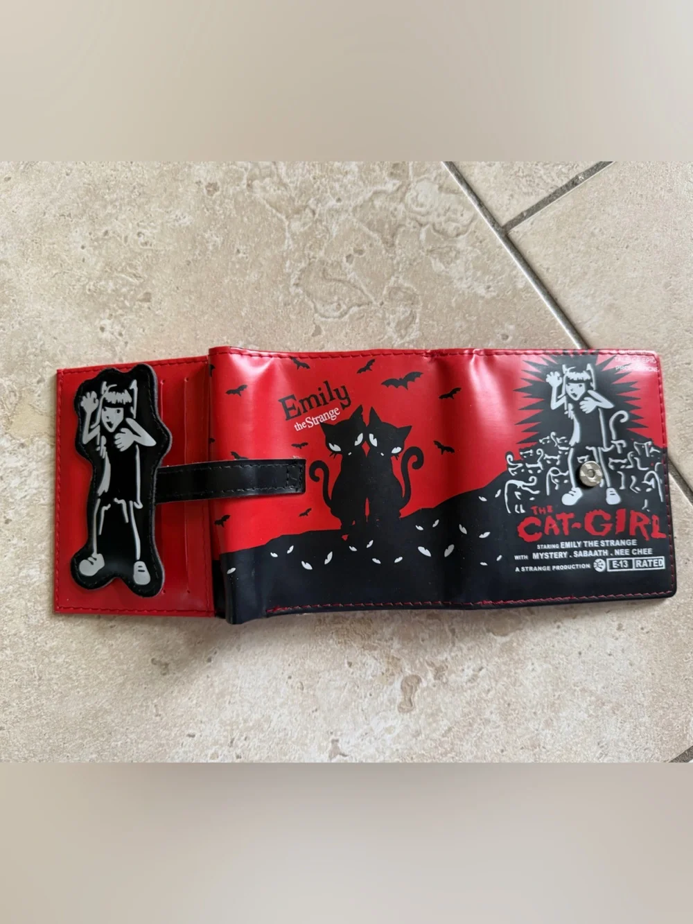 Rare Emily the Strange The Cat Girl Bi-fold Wallet 90s Y2K Emo Goth